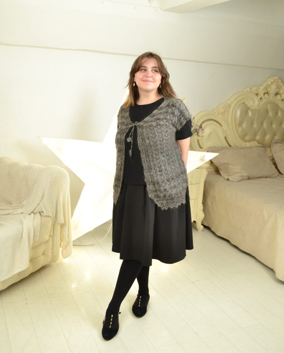 Серый пуховый кардиган