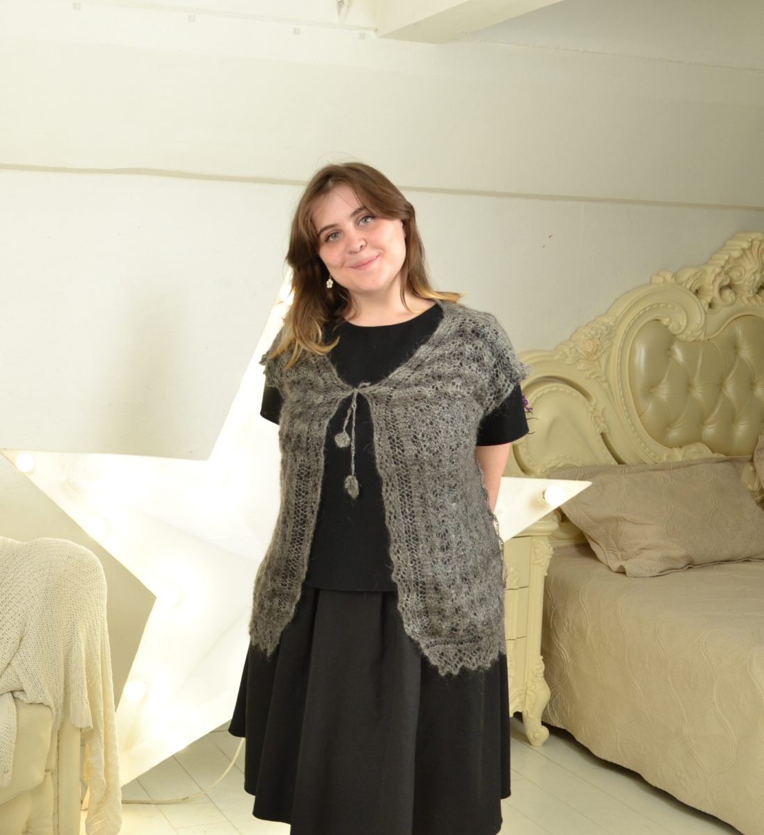 Серый пуховый кардиган